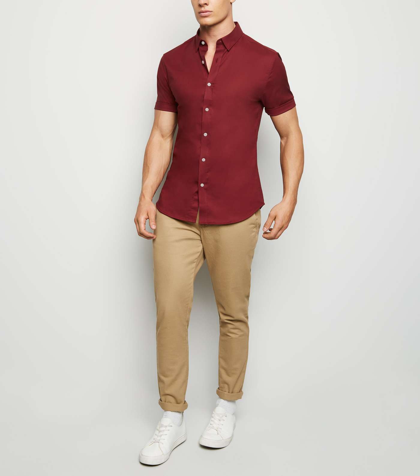 Burgundy Short Sleeve Muscle Fit Oxford Shirt Image 2