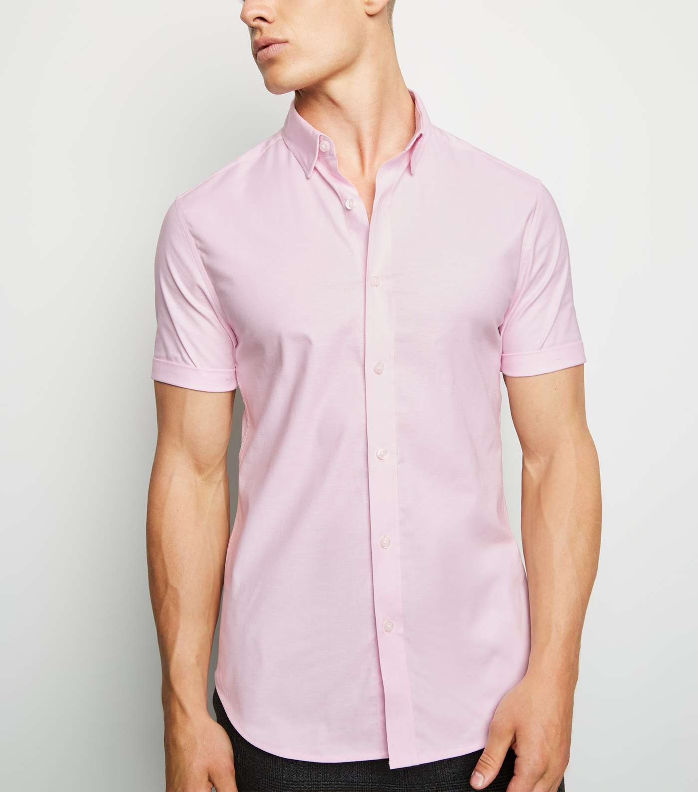 Pink Short Sleeve Muscle Fit Oxford Shirt