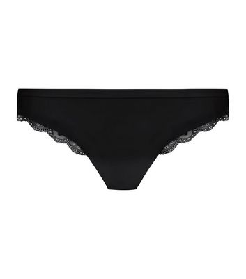 Image of Black Lace Back Seamless Thong New Look
