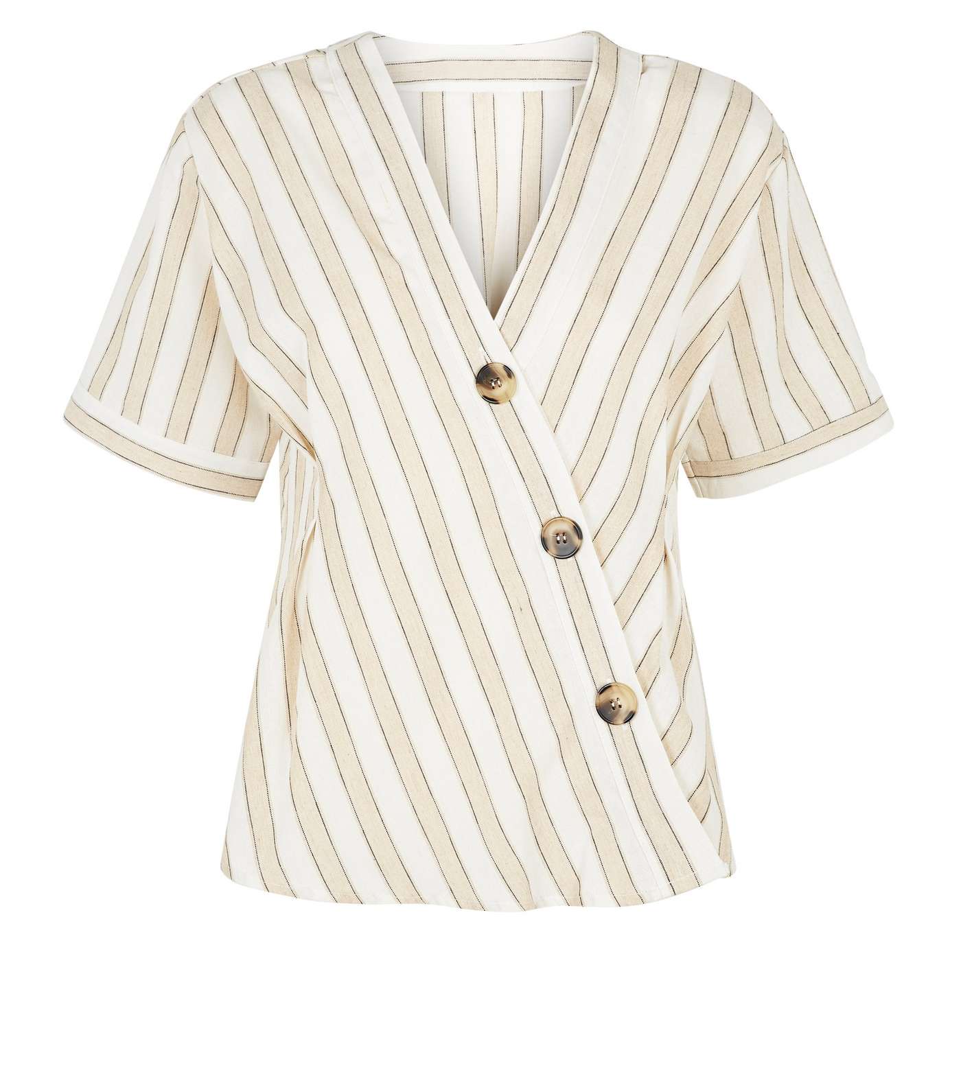 Blue Vanilla Cream Stripe Short Sleeve Asymmetric Shirt Image 4