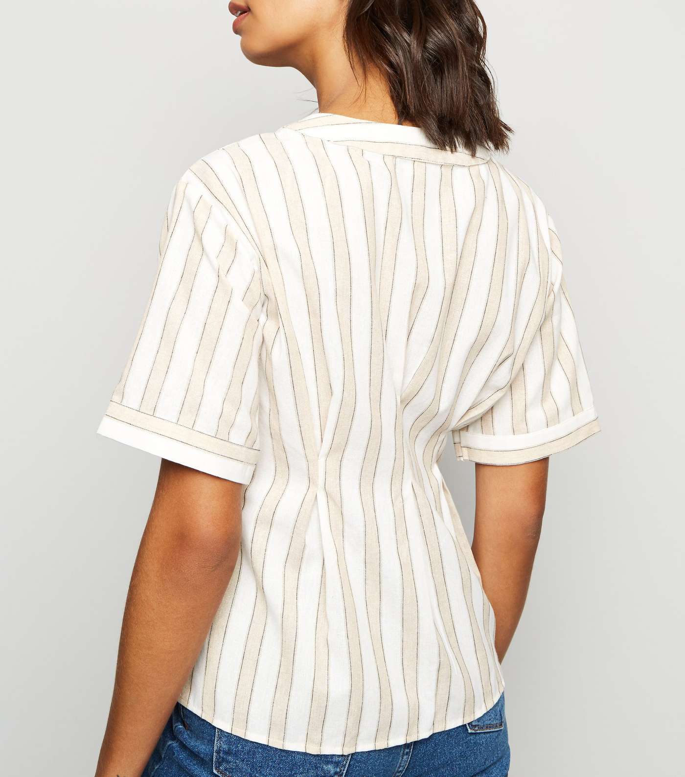 Blue Vanilla Cream Stripe Short Sleeve Asymmetric Shirt Image 2