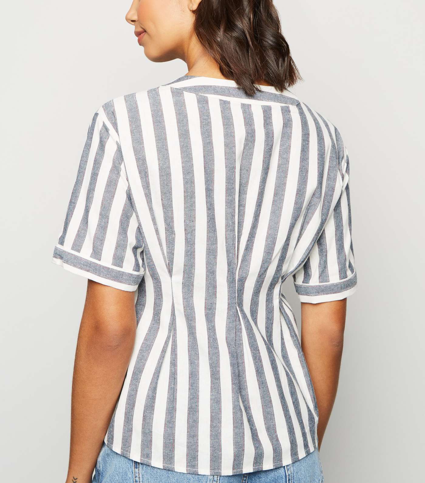 Blue Vanilla Blue Stripe Short Sleeve Asymmetric Shirt Image 2