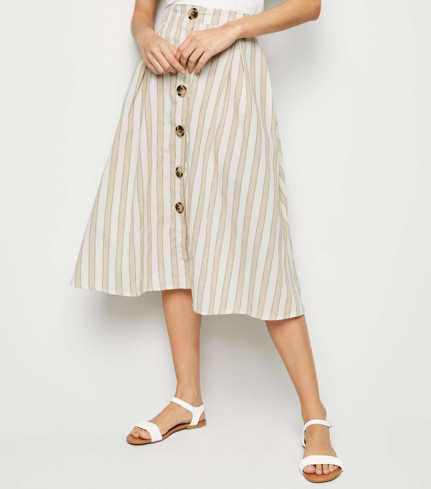Blue Vanilla Cream Stripe Button Up Midi Skirt  Image 2