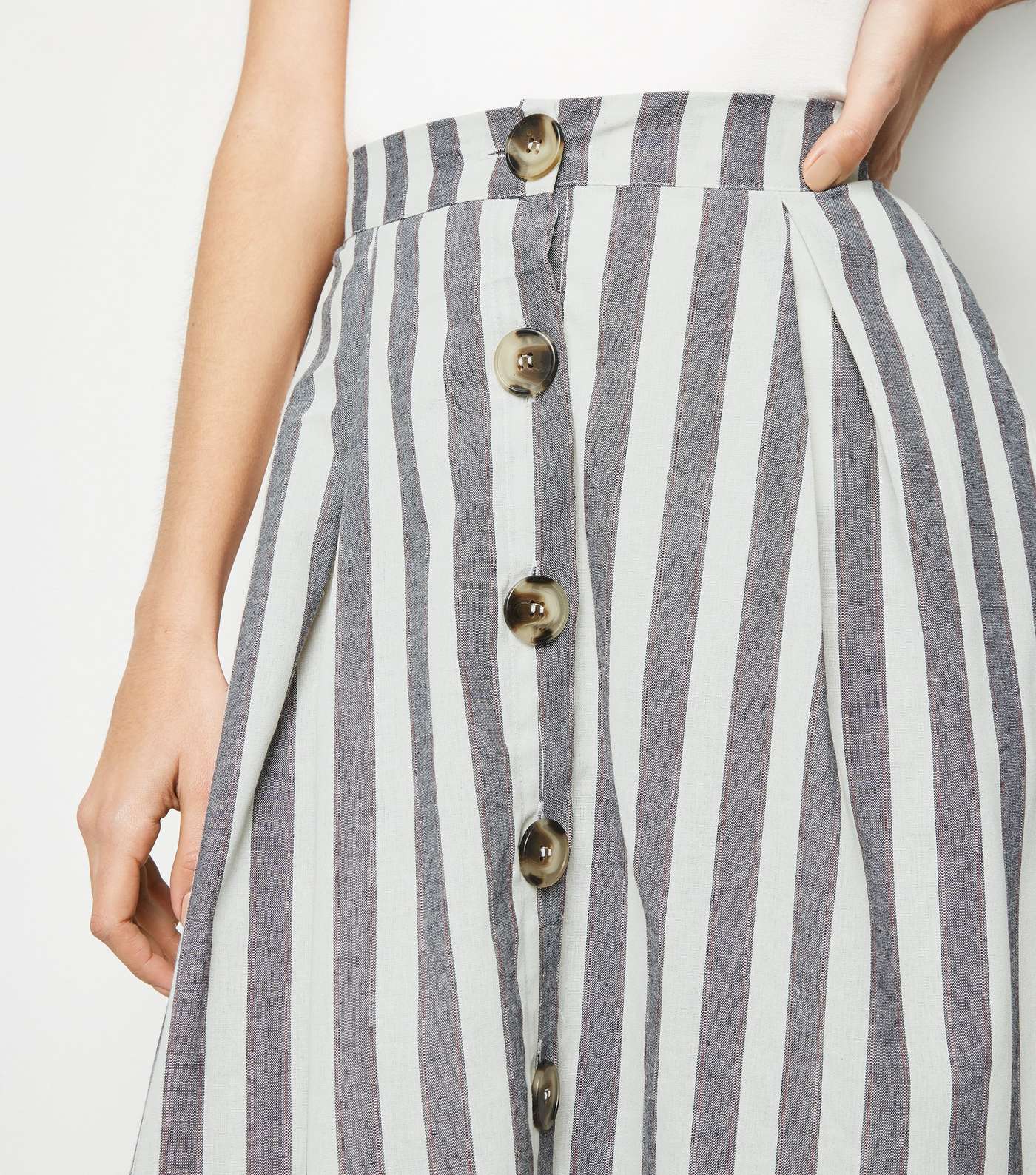 Blue Vanilla Blue Stripe Button Up Midi Skirt  Image 5