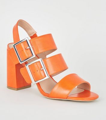 orange shoes block heel