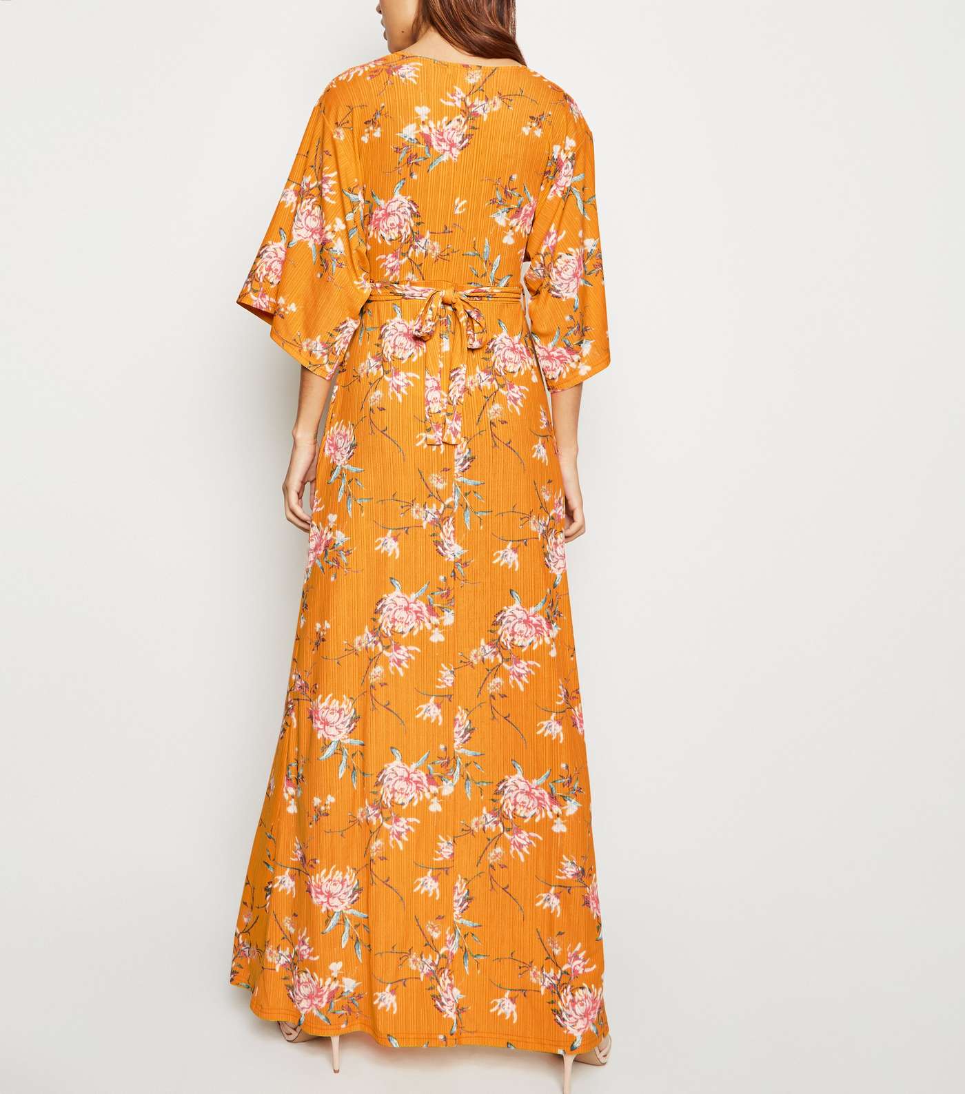 Blue Vanilla Orange Floral Wrap Maxi Dress Image 3