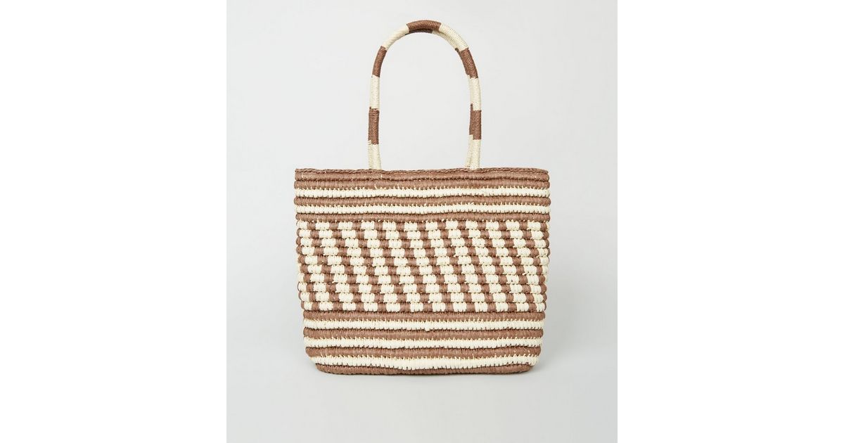 Brown Stripe Woven Straw Effect Tote Bag | New Look
