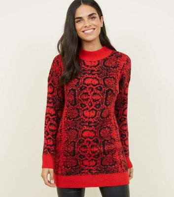 womens red longline jumper