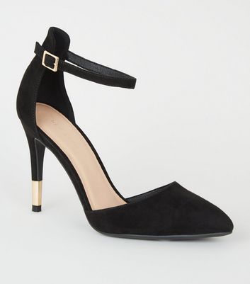 Black Suedette Ankle Strap Stiletto Courts | New Look