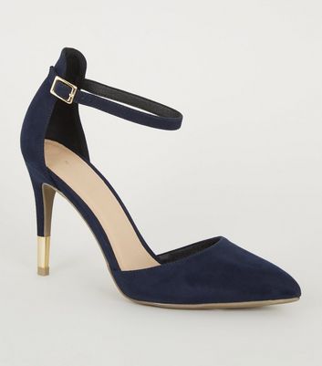 Navy Suedette Ankle Strap Stiletto Courts New Look