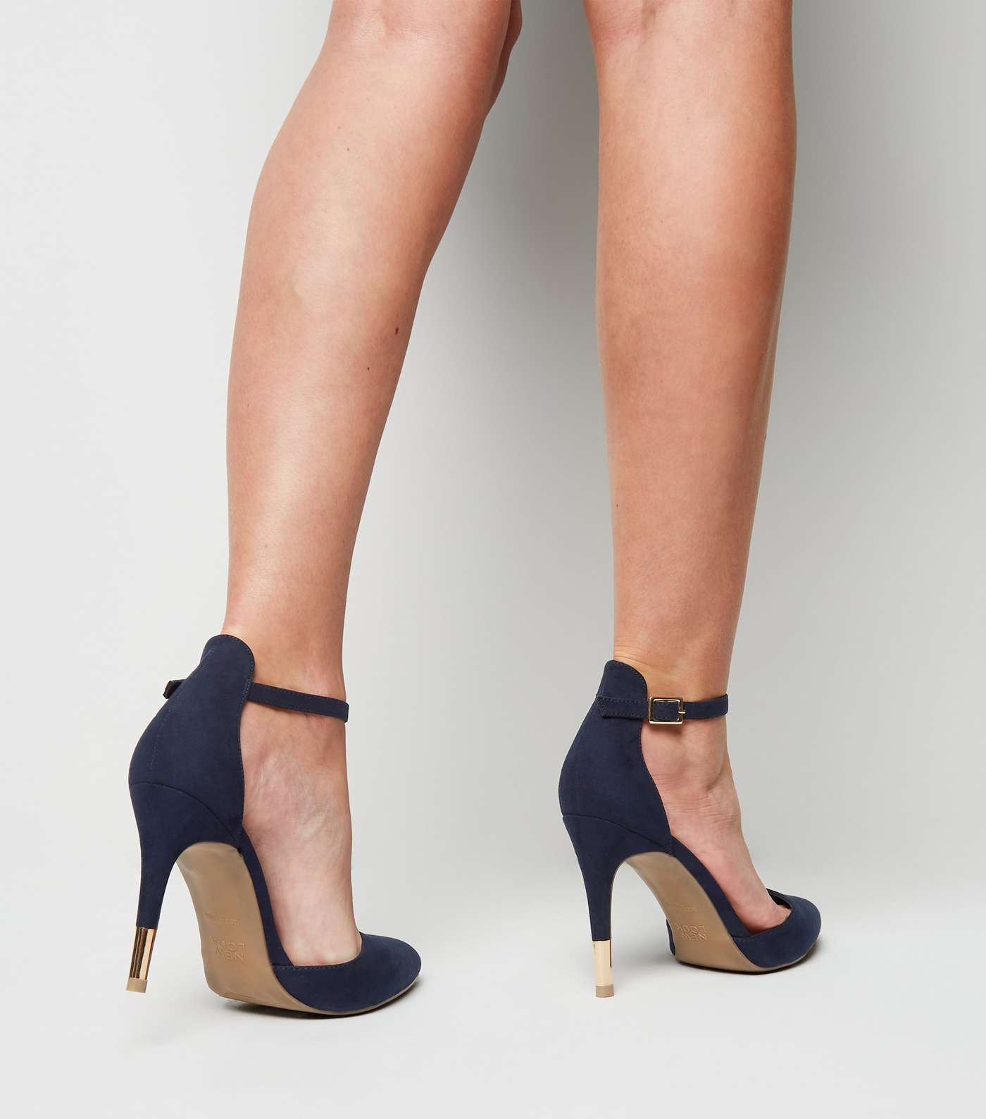 Navy Suedette Ankle Strap Stiletto Courts Image 2