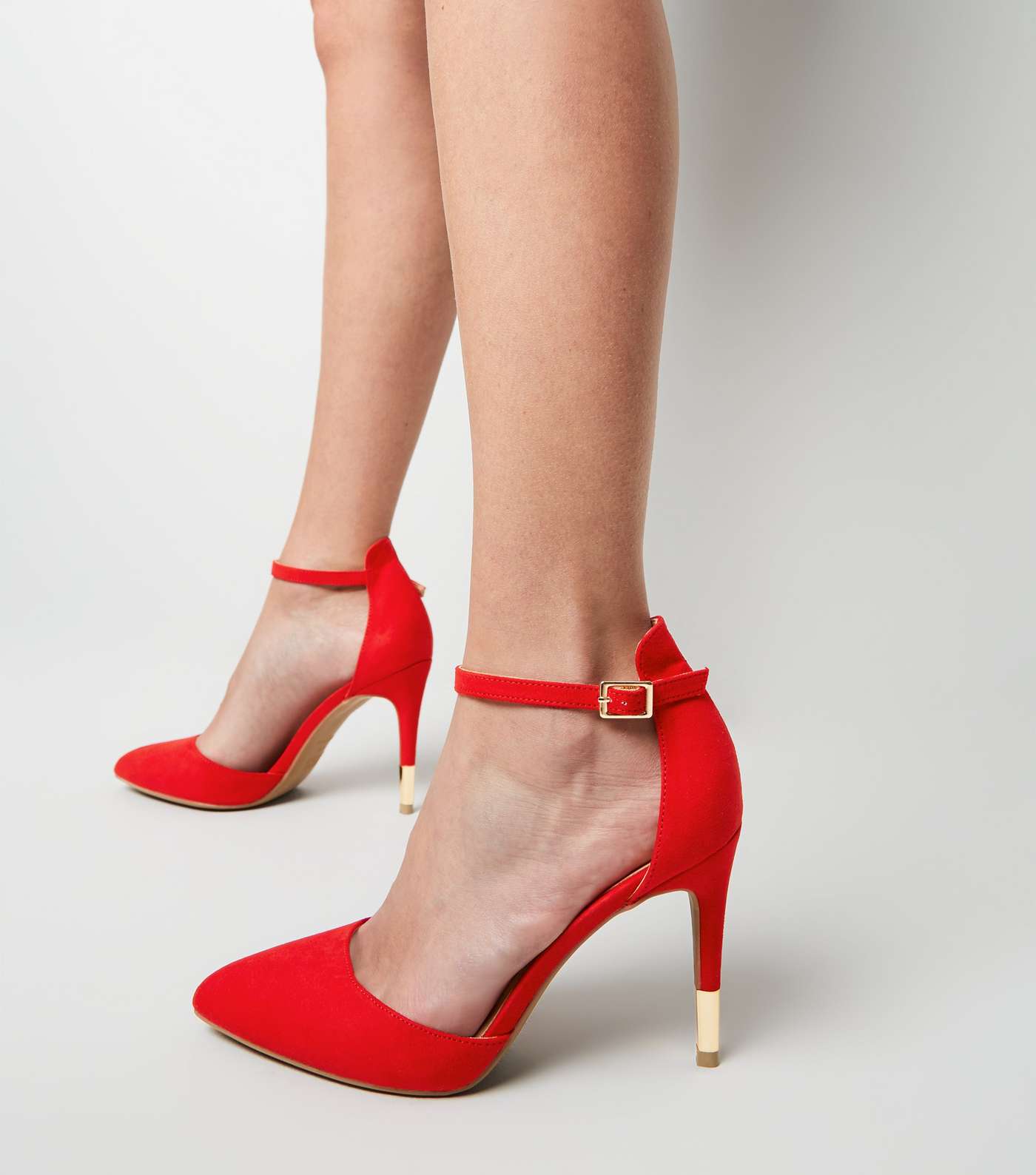 Red Suedette Ankle Strap Stiletto Courts Image 2