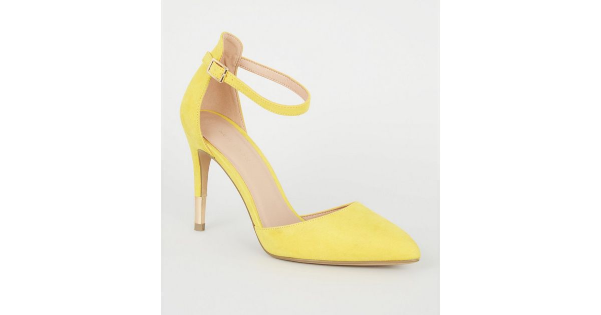 Yellow Suedette Ankle Strap Stiletto Courts | New Look