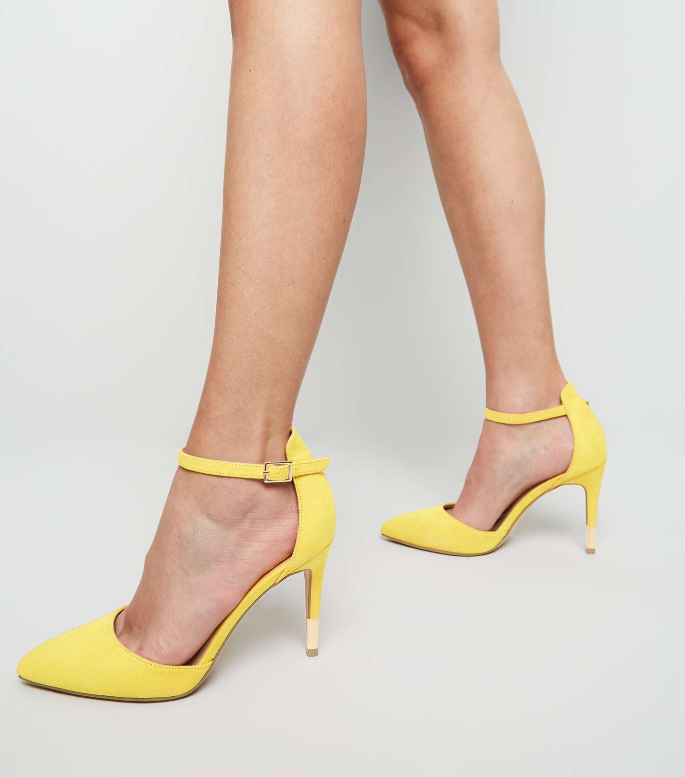 Yellow Suedette Ankle Strap Stiletto Courts Image 2