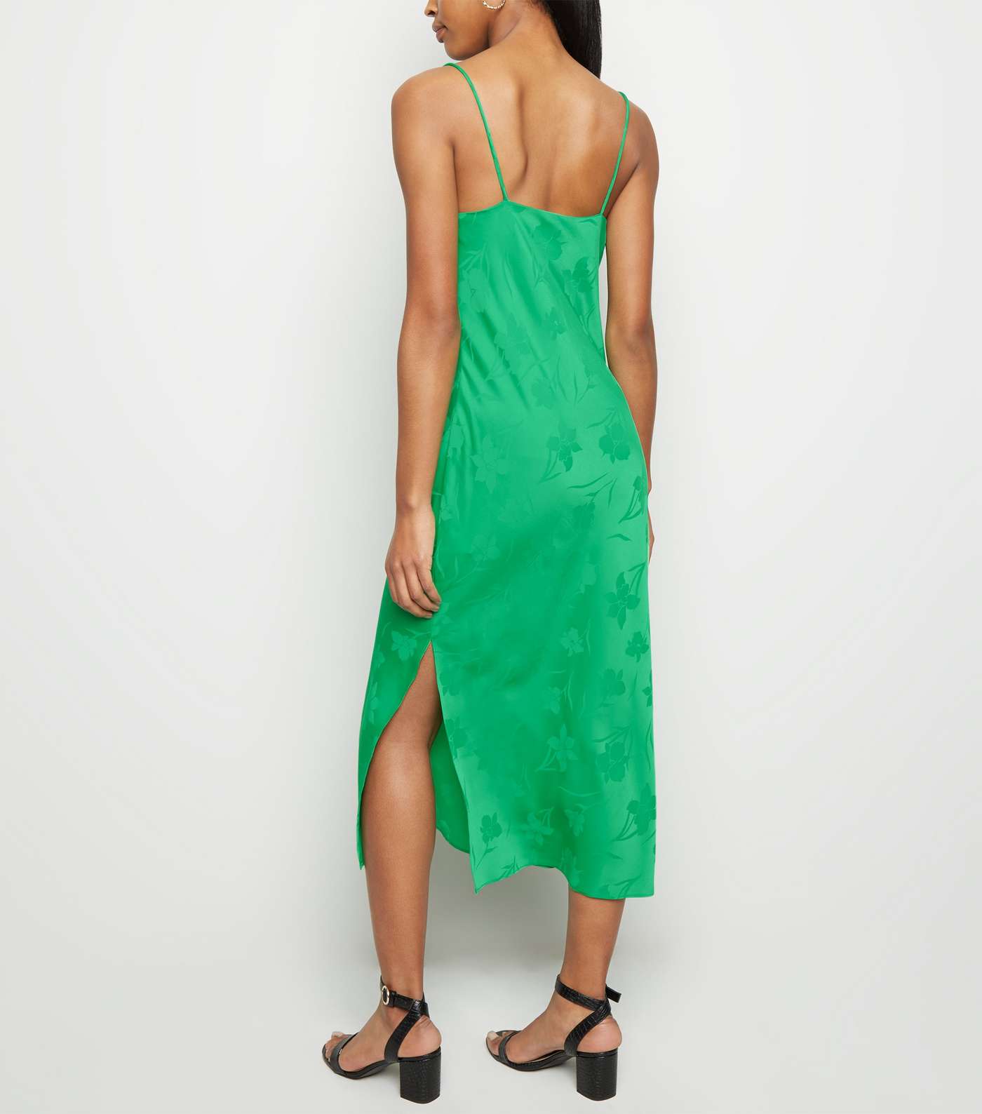Green Floral Satin Cowl Neck Midi Dress Image 3