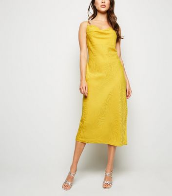 Yellow Zebra Satin Cowl Neck Midi Dress New Look