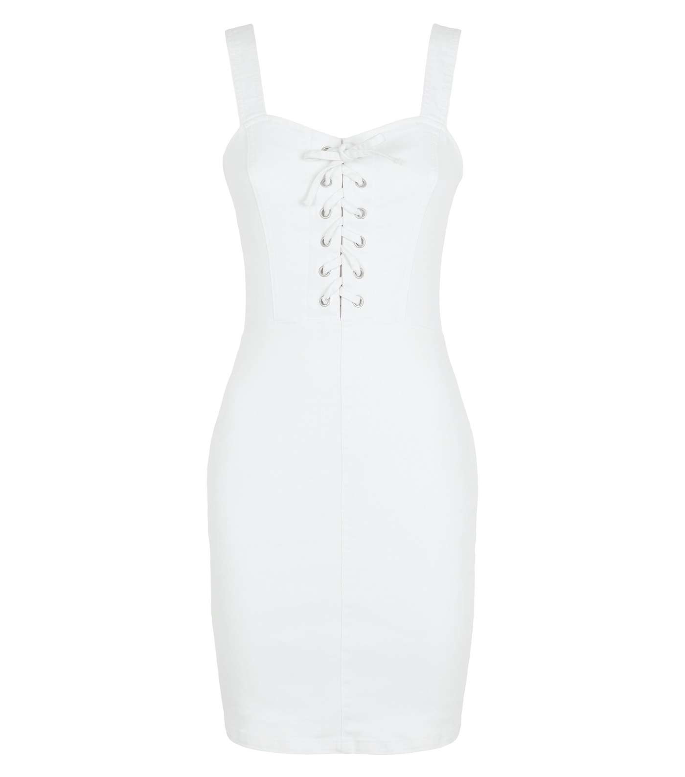 White Lace Up Denim Bodycon Dress Image 4