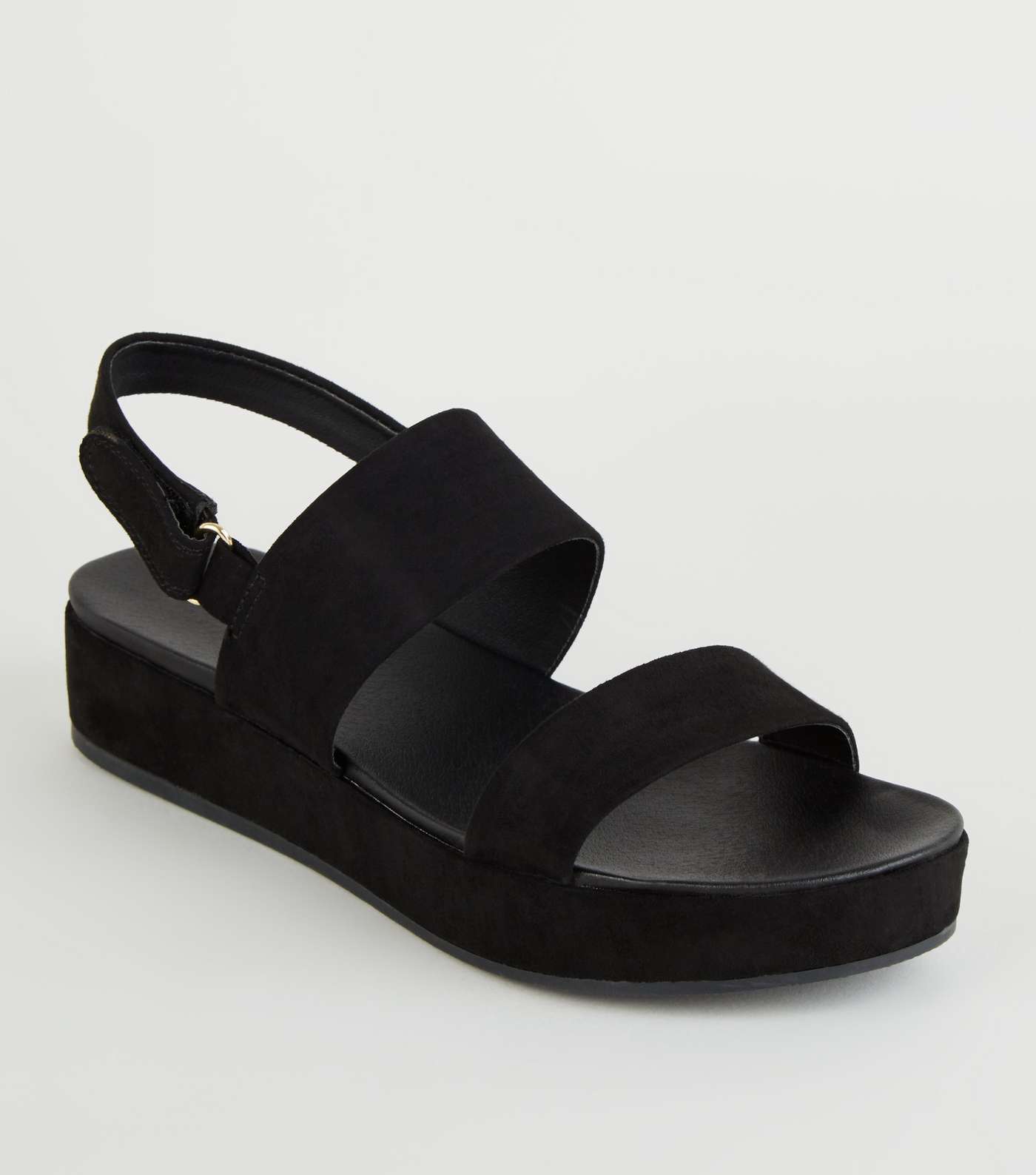 Black Suedette 2 Strap Flatform Sandals