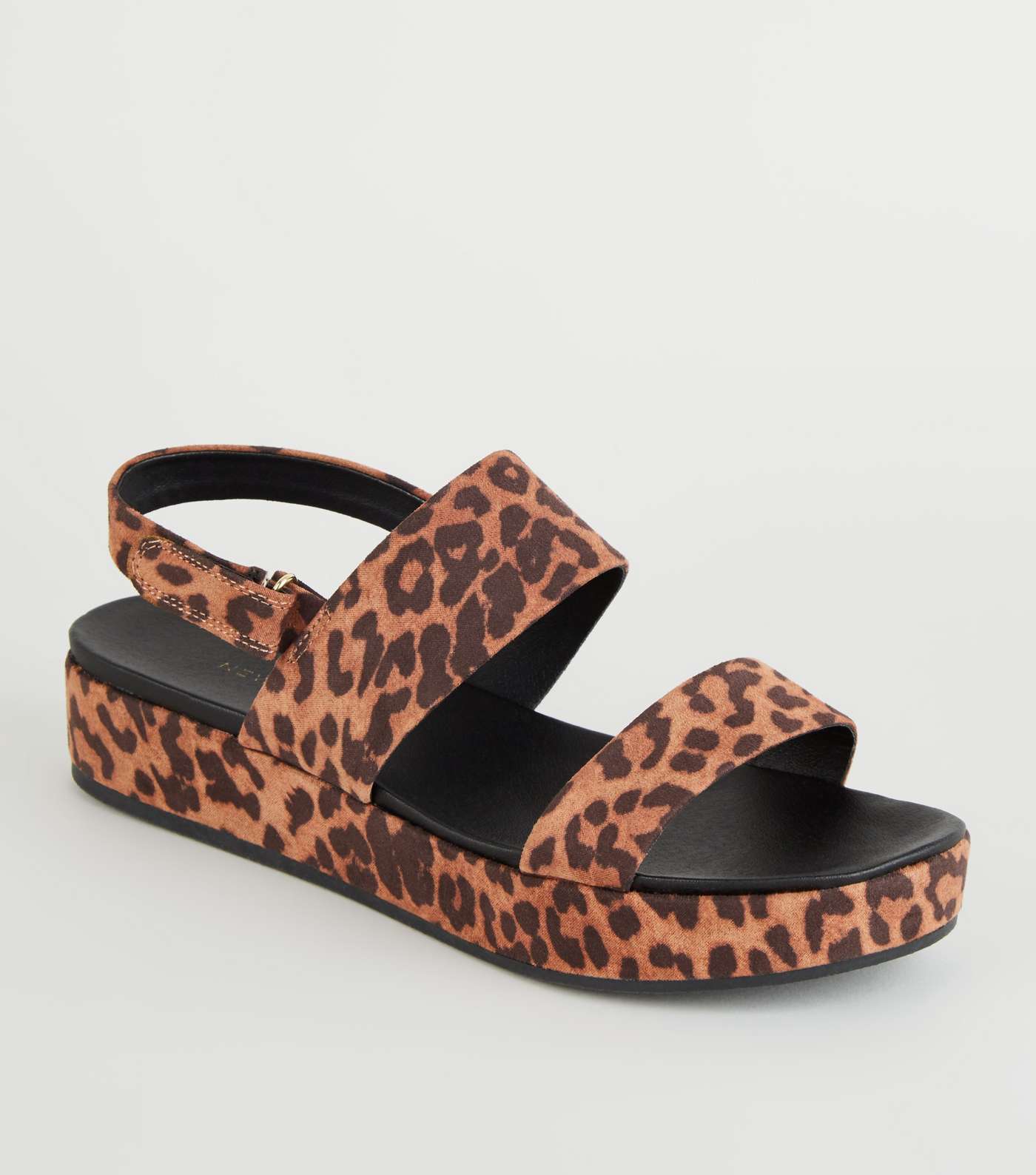 Stone Suedette Leopard Print Flatform Sandals