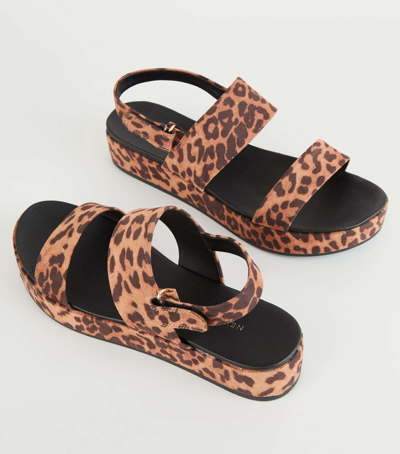 Stone Suedette Leopard Print Flatform Sandals Image 3