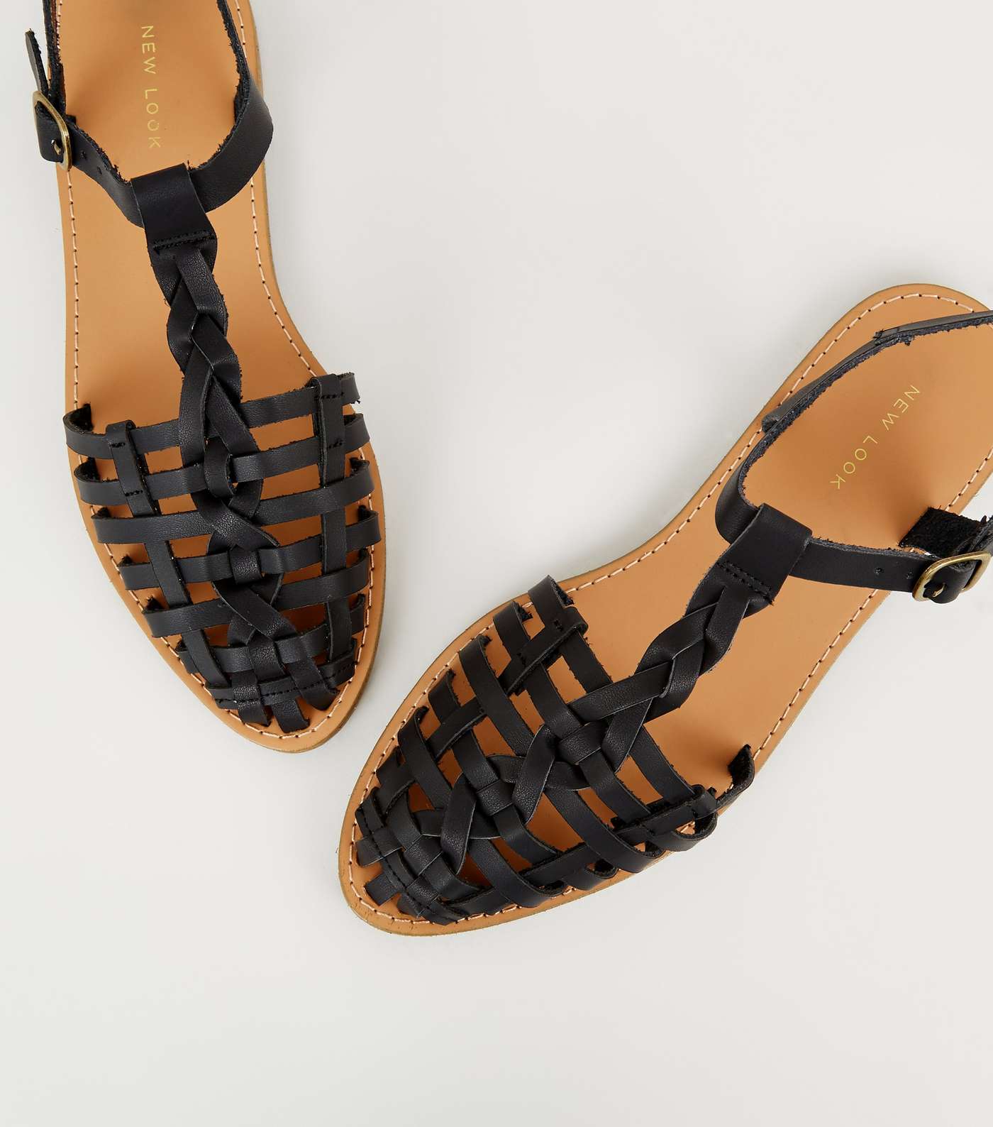 Black Leather-Look T-Bar Caged Sandals Image 4