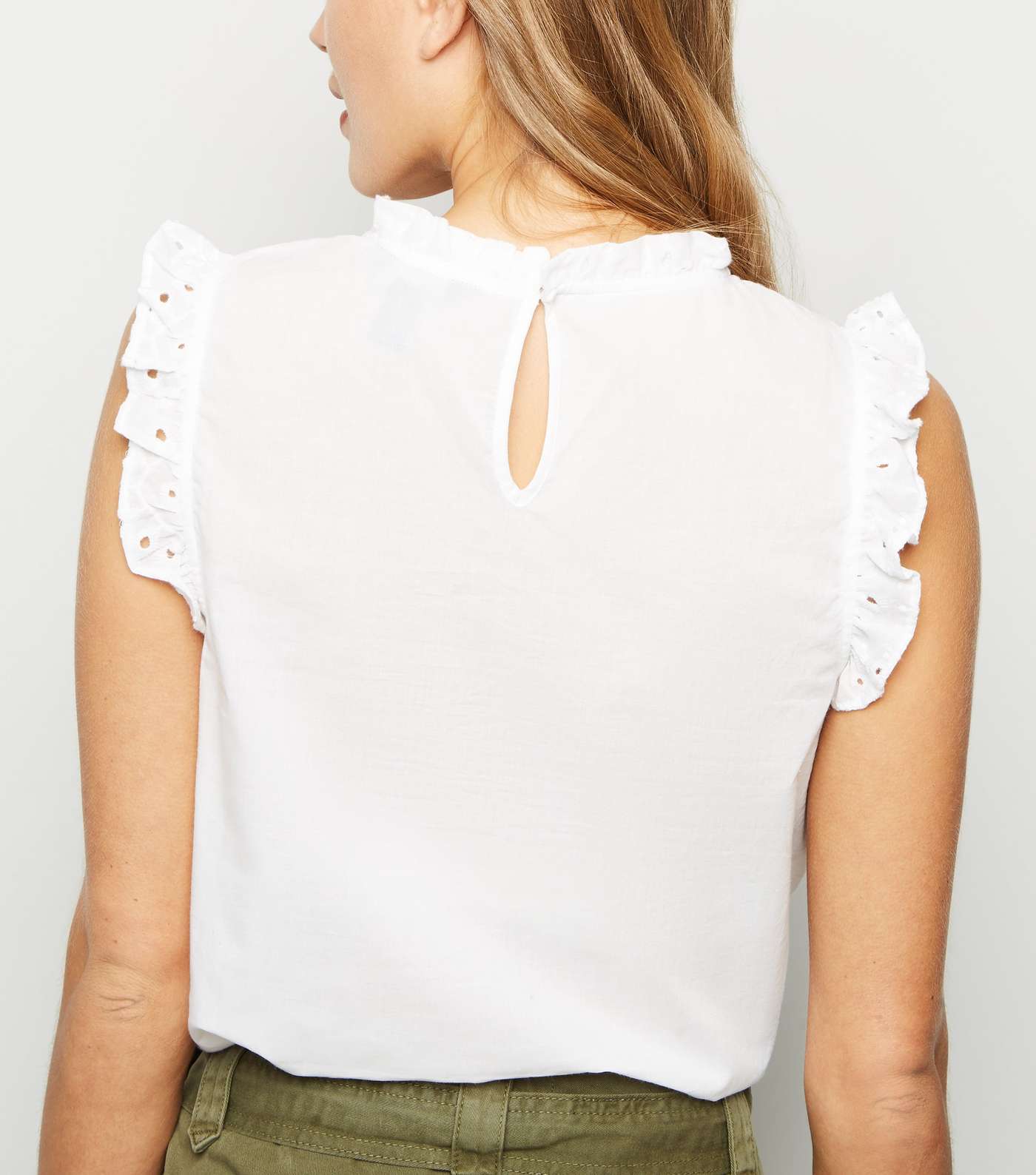 White Broderie Frill Trim Blouse Image 3