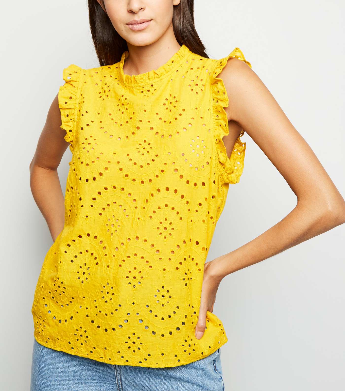 Yellow Broderie Frill Trim Blouse