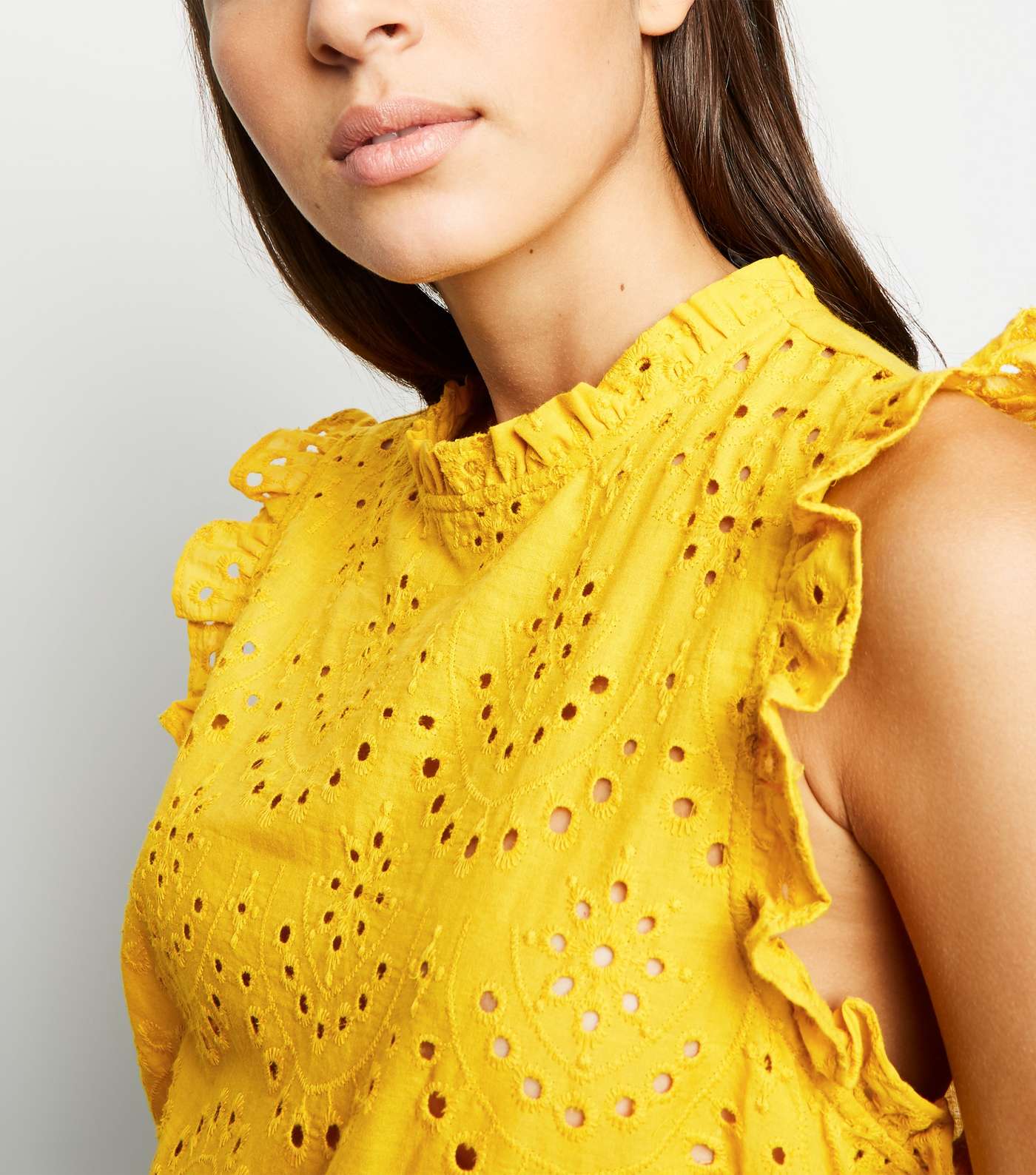 Yellow Broderie Frill Trim Blouse Image 3