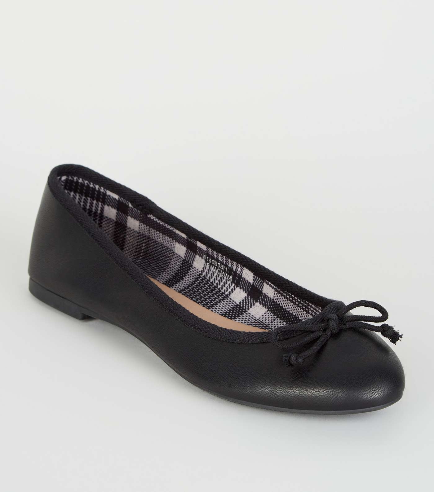 Black Leather-Look Check Lined Ballet Pumps