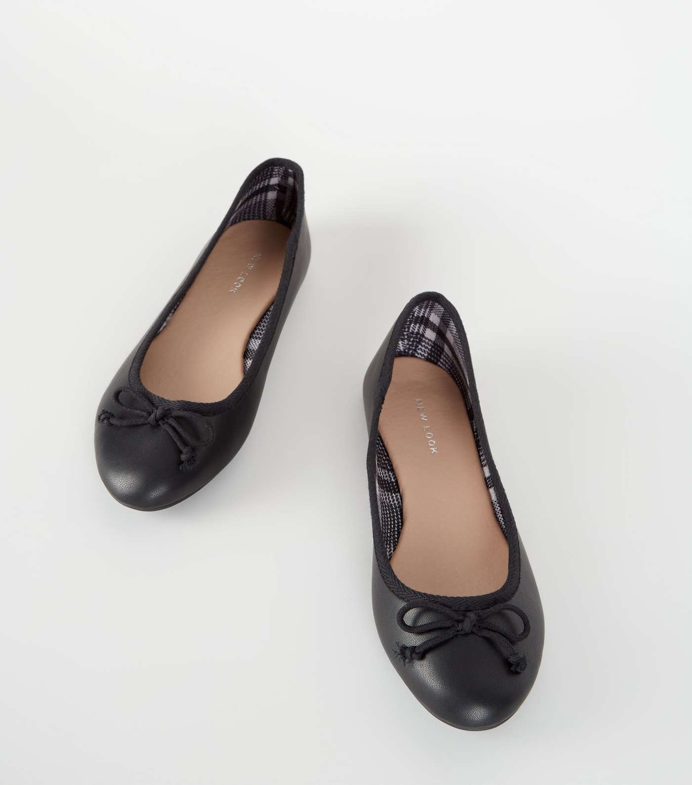Black Leather-Look Check Lined Ballet Pumps Image 3