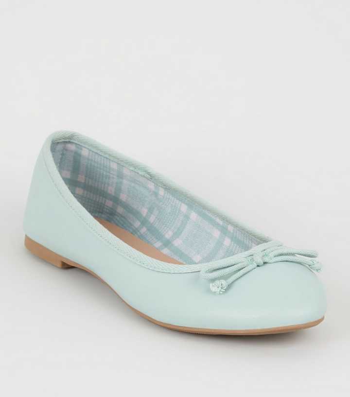 Mint Green Leather-look Ballet Pumps