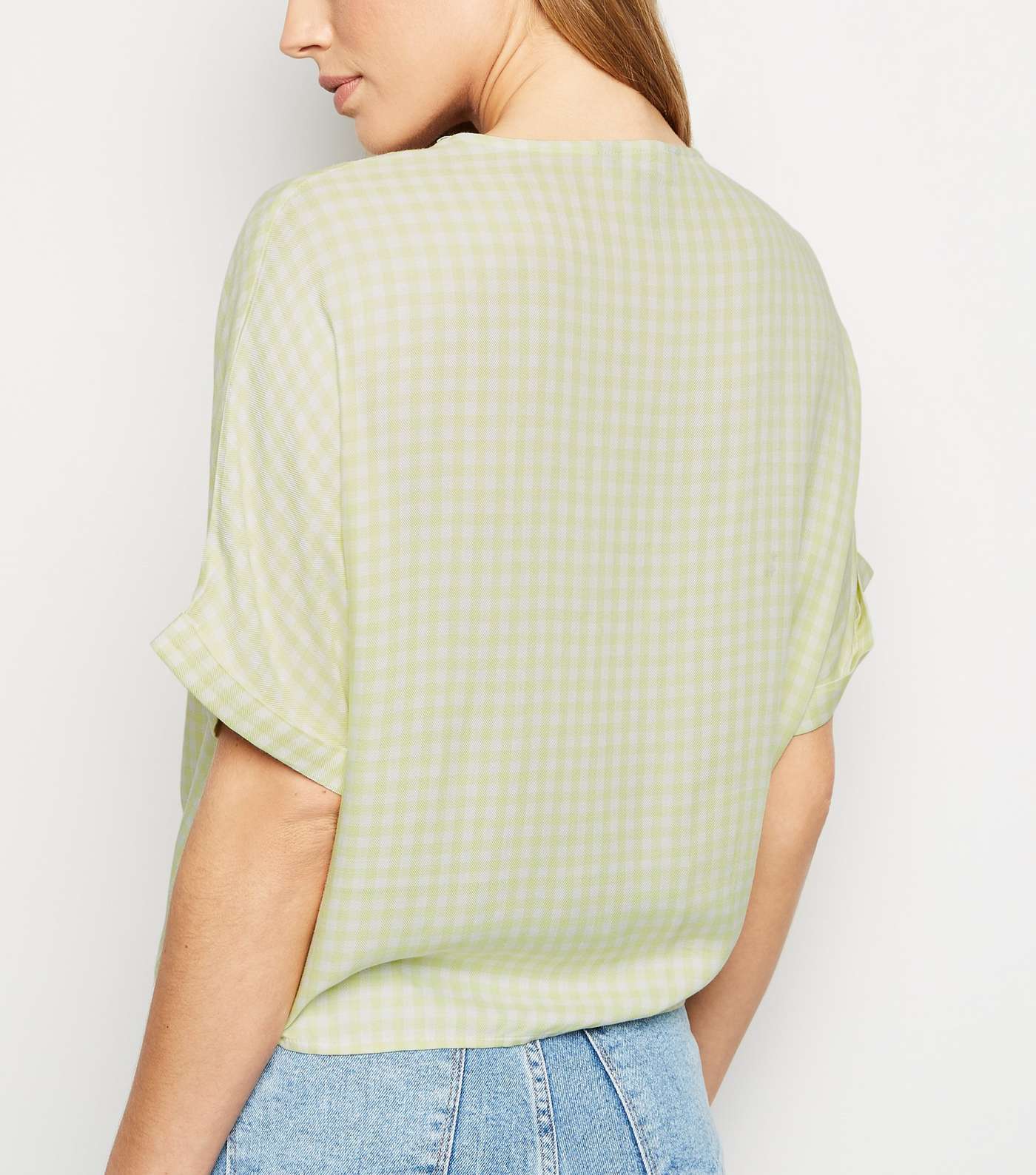 Light Green Gingham Tie Front Shirt Image 3