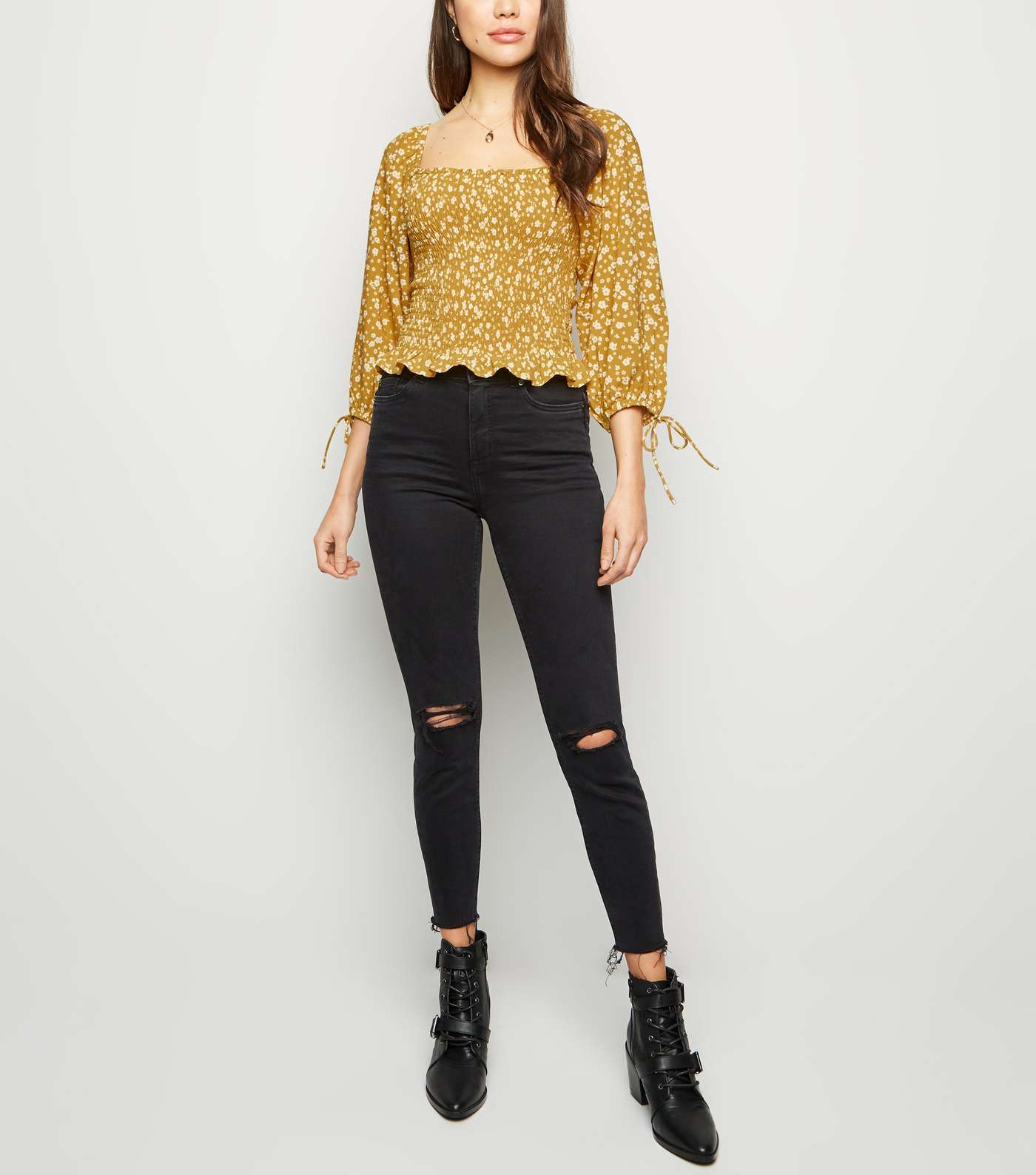 Yellow Floral Shirred Top  Image 2