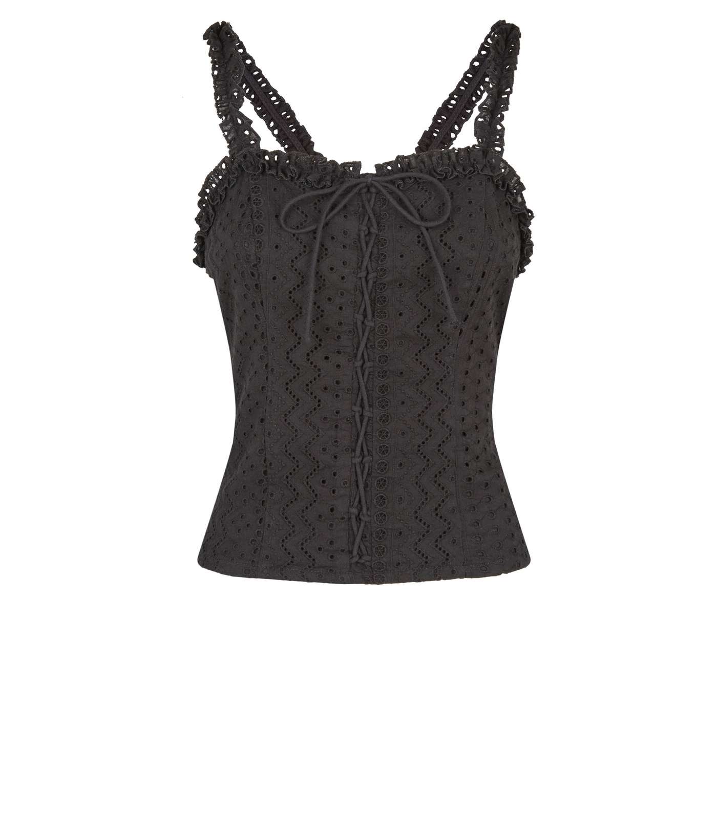 Black Broderie Lace Up Cami Image 4