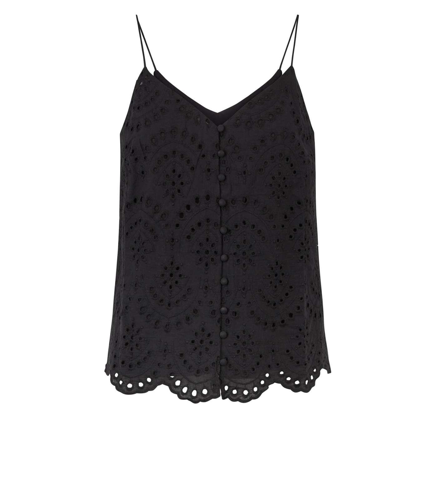 Black Broderie Button Front Cami Image 4