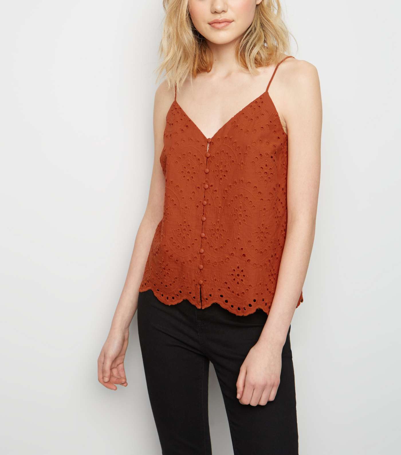 Rust Broderie Button Front Cami