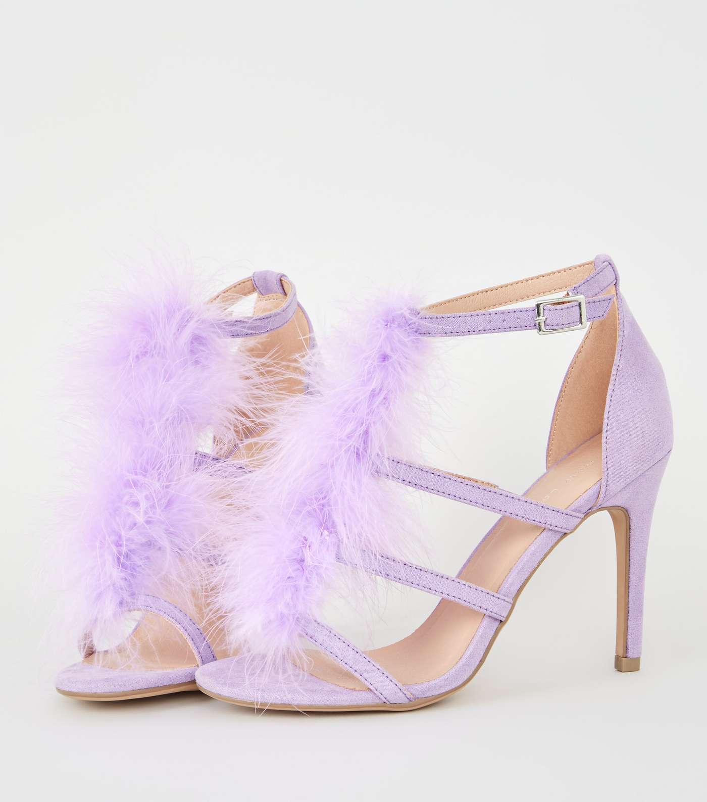 Lilac Feather Trim Caged Stiletto Heels Image 3