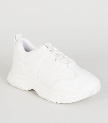 White Leather-Look Chunky Trainers 