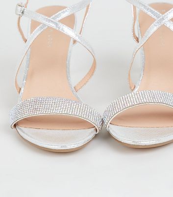 silver strappy heels new look