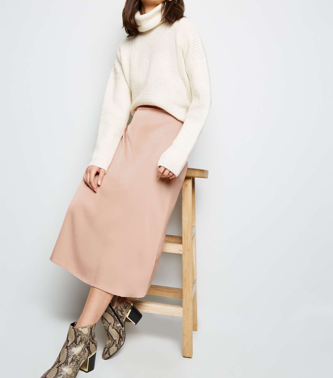Pale Pink Satin Midi Skirt  Image 5
