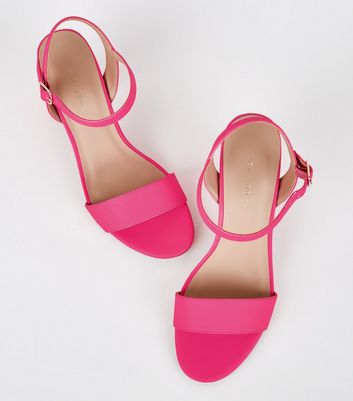 bright pink block heel sandals