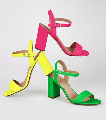 neon pink block heels