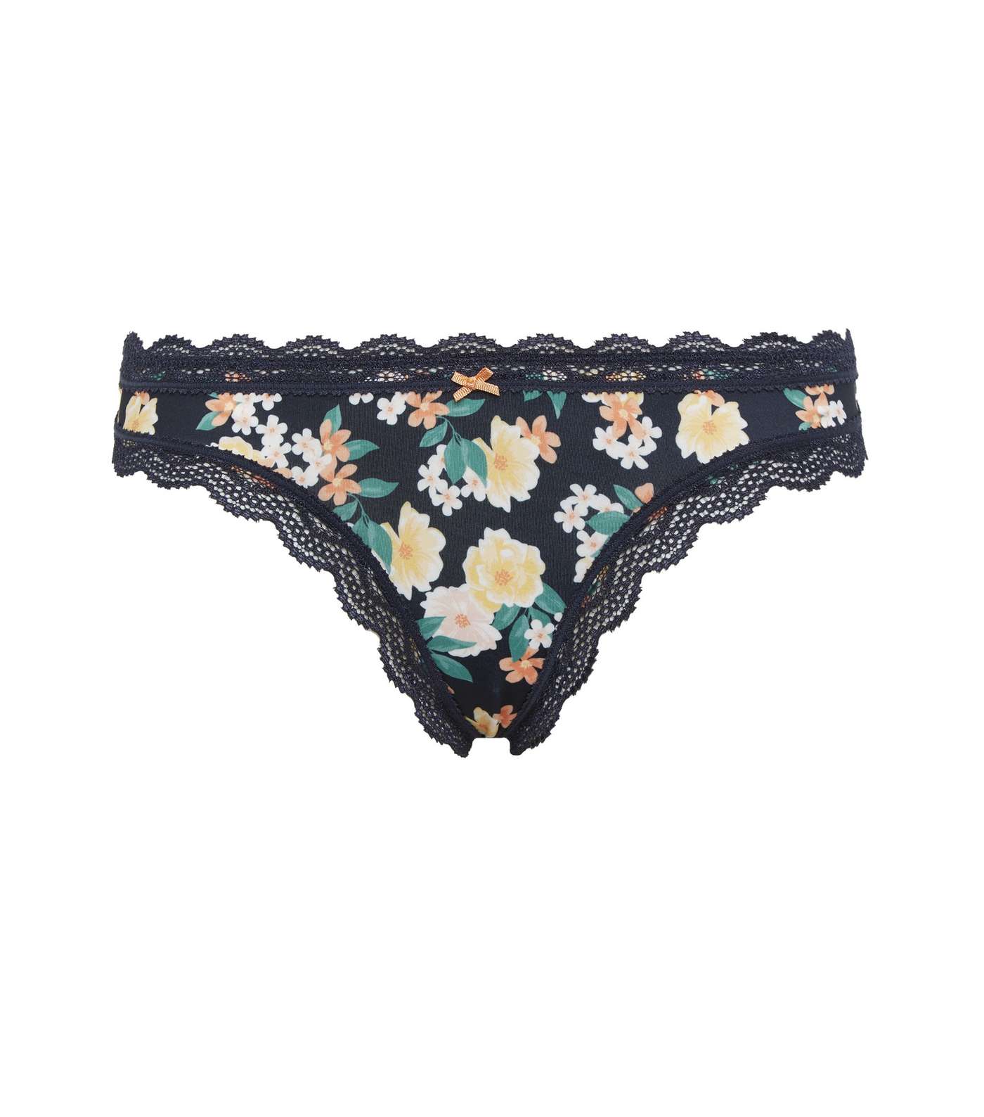 Navy Floral Lace Trim Thong  Image 3