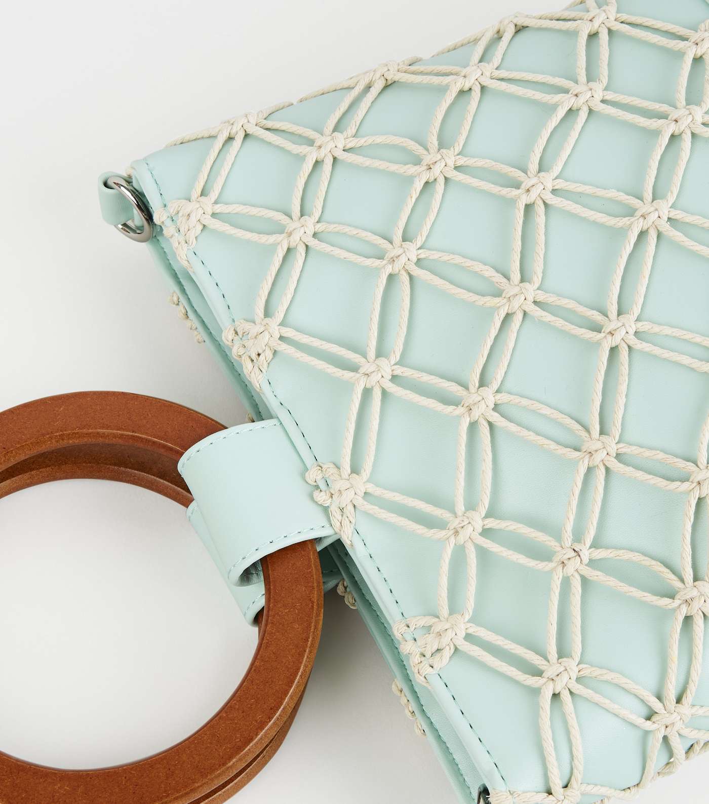 Mint Green Leather-Look Macramé Bucket Bag Image 4