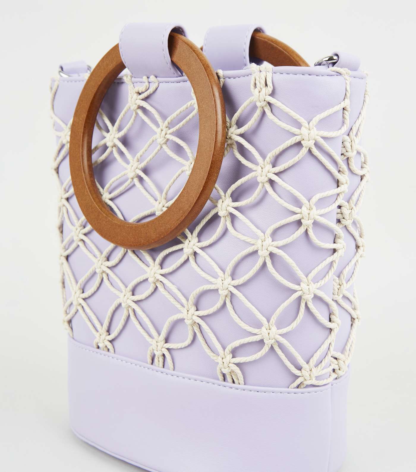 Lilac Leather-Look Macramé Bucket Bag Image 4