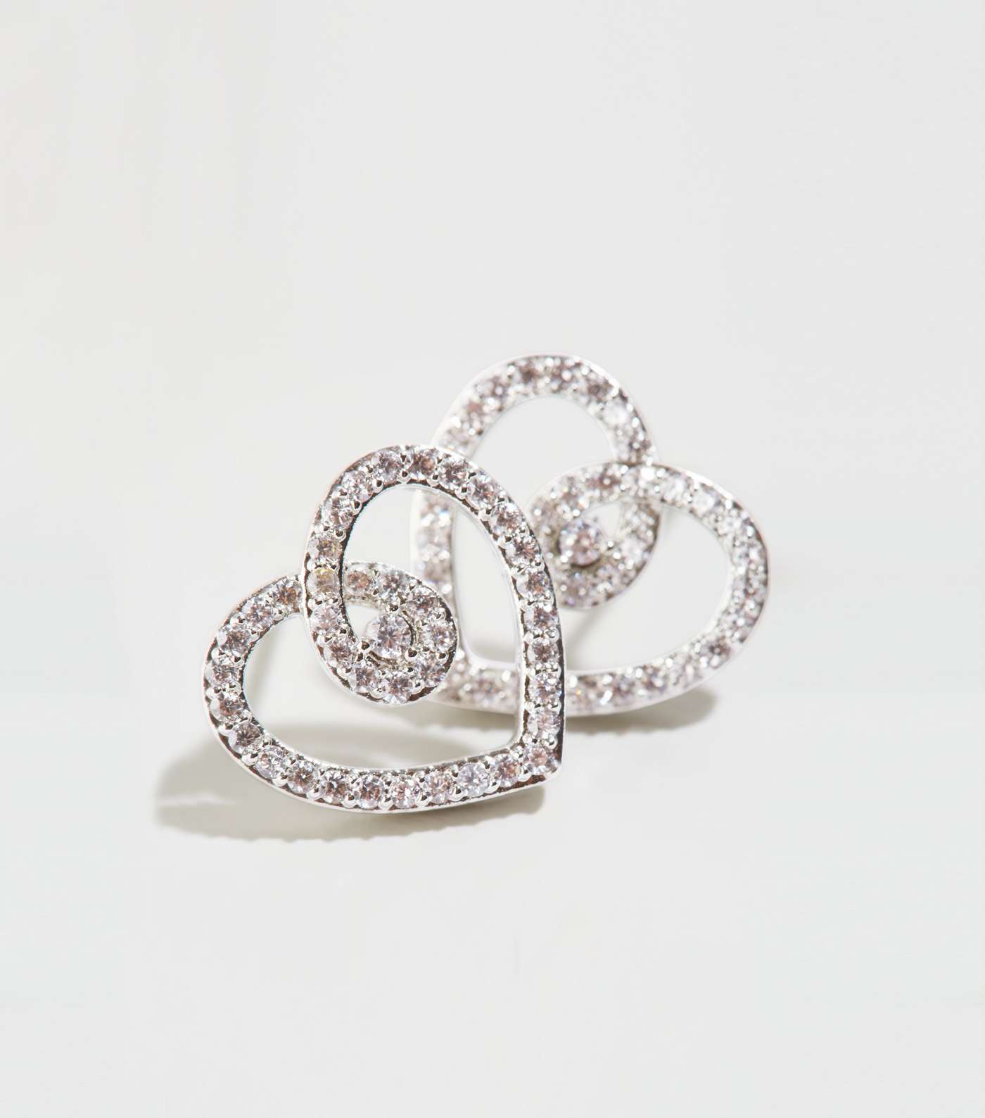 Silver Cubic Zirconia Heart Stud Earrings Image 3