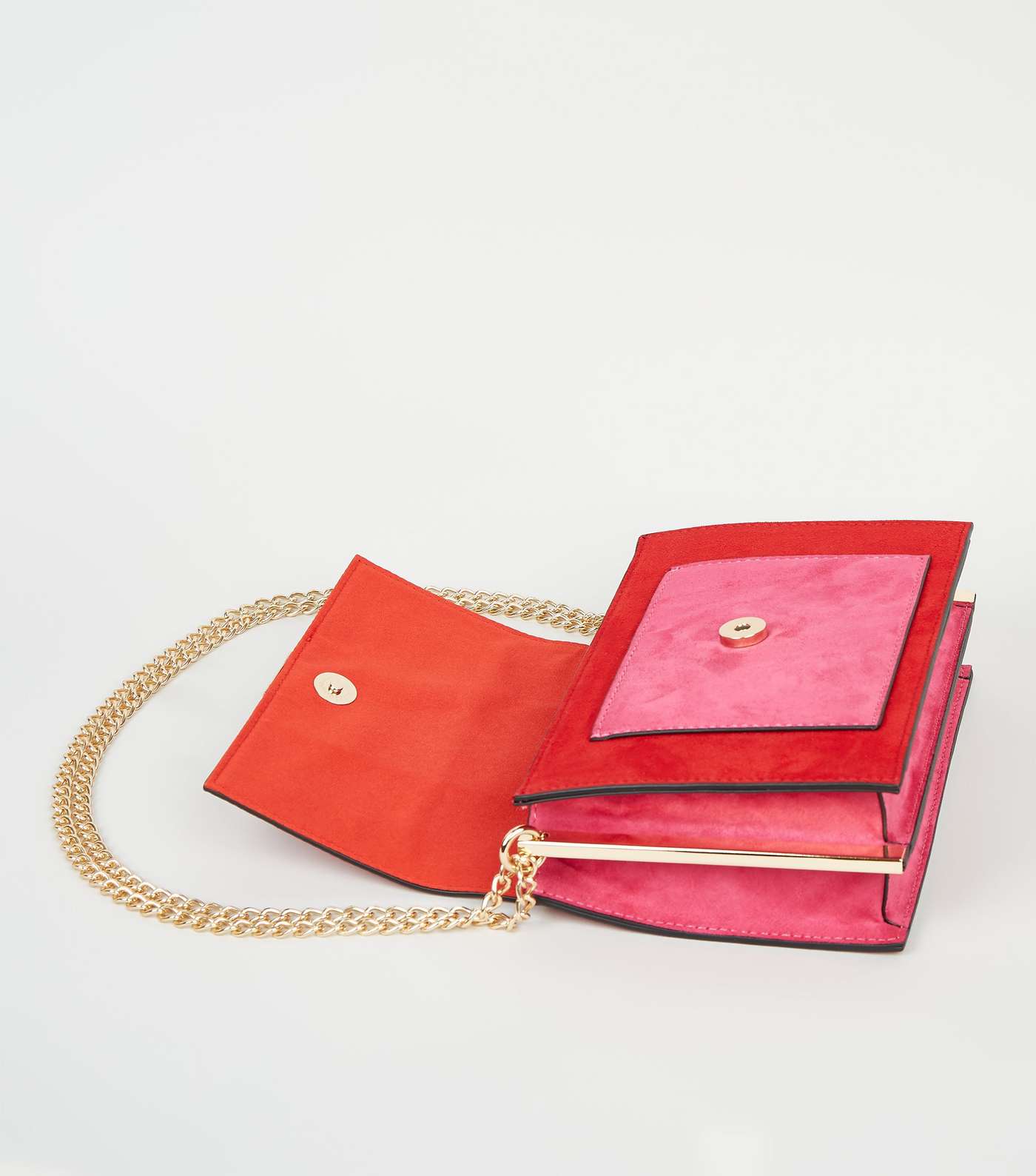 Red Colour Block Chain Shoulder Bag  Image 4
