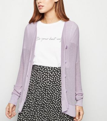 Purple cardigan new on sale look