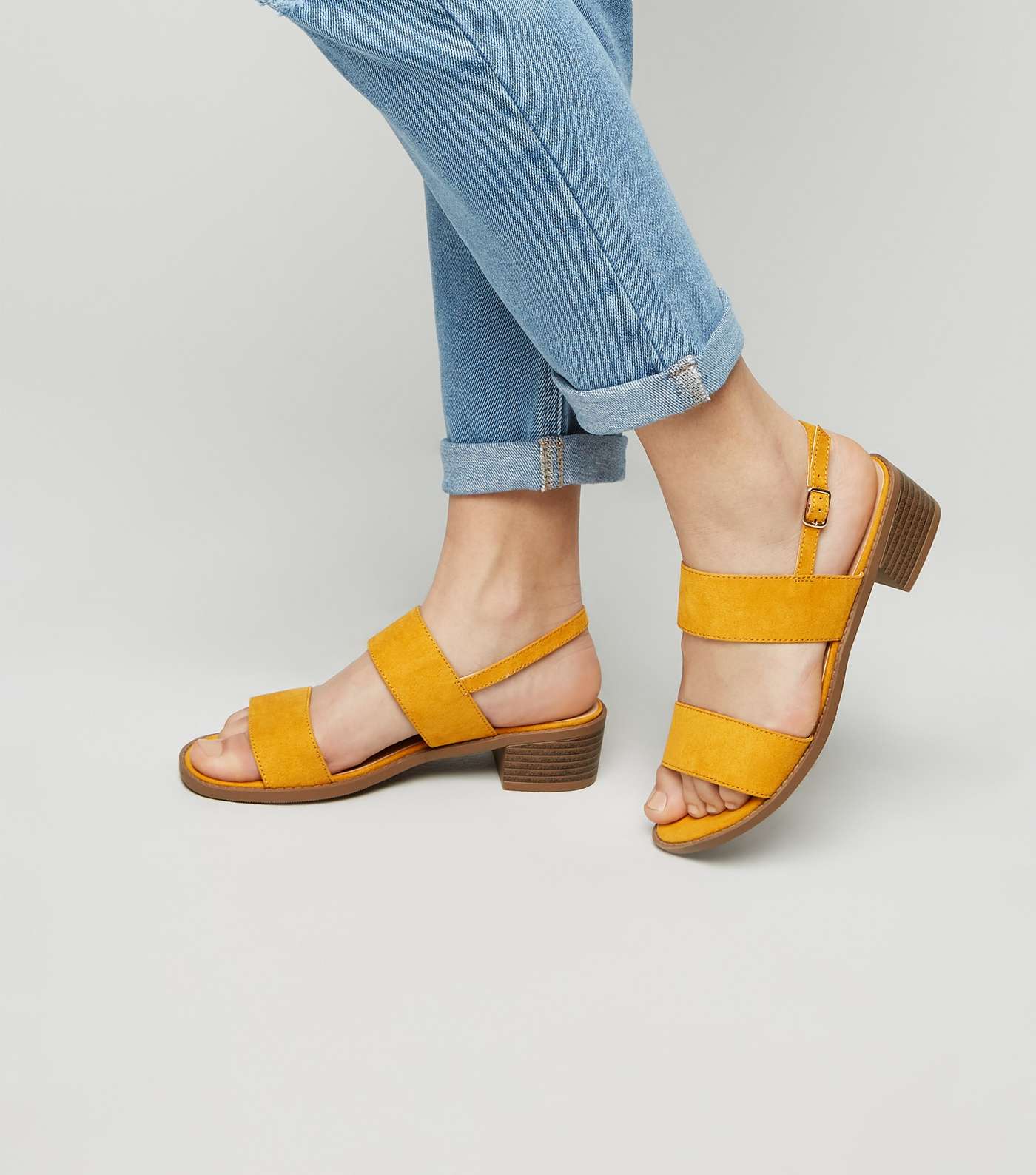 Girls Mustard Suedette Low Block Heel Sandals  Image 2