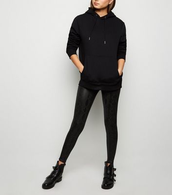 Black Wet Look Snake Print Leggings 